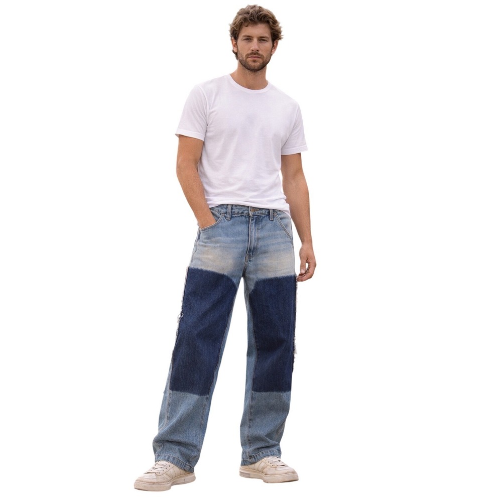 Mnml B241 Carpenter Denim Two Tone‎ Contrast Panel Jeans Light Wash Blue Mens 29